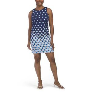 London Times Womens Blue White Sleeveless Cotton Sea Shell Mini Dress Sz 10 New